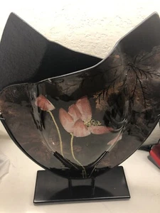 Modern Abstract Fused Jasmine Art Glass Vase in Metal Stand Large - Picture 1 of 16