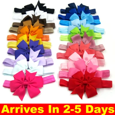 BESTBUY2099 UK 20pcs Elastic Baby Headdress Kids Hair Band Girls Bow Newborn Headband