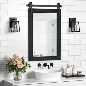Farmhouse Bathroom Mirrors 26”X40” Black Rustic Wall Decor Mirror for Vanity Bar - Picture 1 of 7