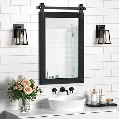 Farmhouse Bathroom Mirrors 26”X40” Black Rustic Wall Decor Mirror for Vanity Bar - Image 1 of 4