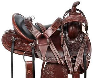 New leather western horse barrel endurance saddle round skirt padded seat tack - Picture 1 of 31