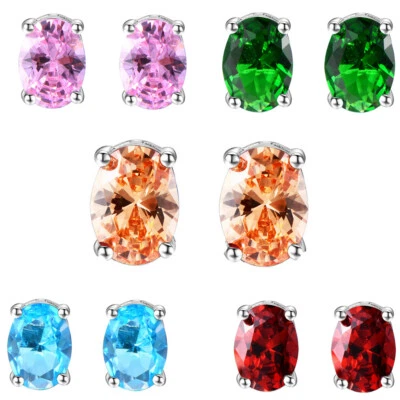 Wholesale 5Pcs Round Peridot Garnet Citrine Onyx Topaz Gem Silver Stud Earrings - Image 1 of 4
