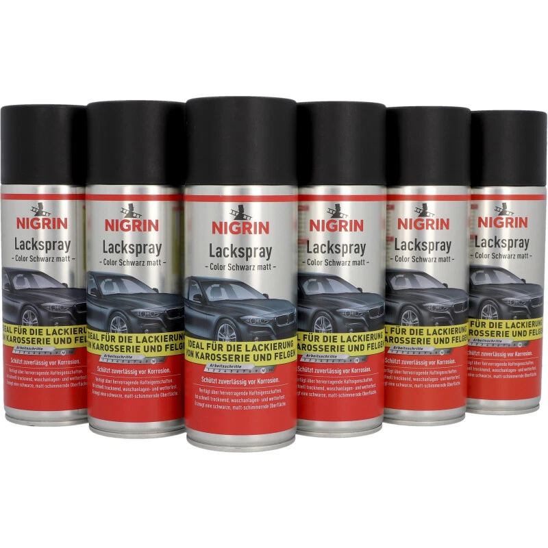 Matt Lack Schwarz NIGRIN Lackspray Autolack Spraydose Mattlack 6x 400ml - Bild 1 von 4
