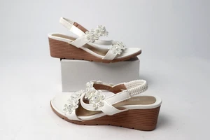 Temofon Keilsandalen Sommer offene Zehenpartie elastischer Knöchelriemen böhmische Blume Größe 6 - Bild 1 von 11