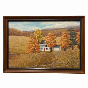 Vintage gerahmtes Ölgemälde auf Karton Original handgefertigte Kunst Herbst Land Szene - Bild 1 von 9