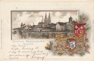 Gruss aus Regensburg Präge-AK 1900 Wappen Donauansicht Bayern 2407126 - Picture 1 of 2