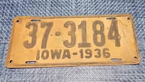 1936 IOWA License Plate 37-3184 Mancave Decor Garage Art Craft - Picture 1 of 5