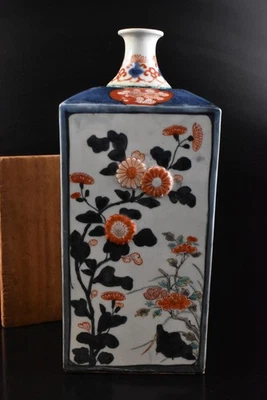 S2449: XF Japanese Old Imari-ware Colored porcelain FLOWER VASE w/signed box - Image 1 of 4