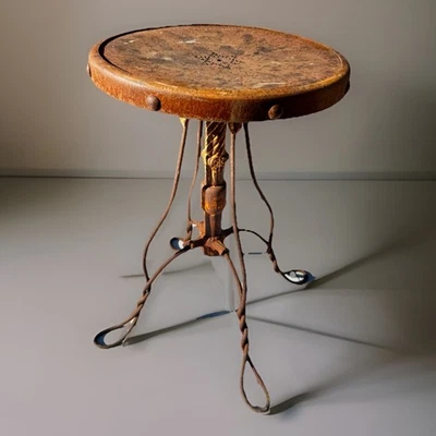 Rare Antique Piano Stool Seat Twisted Iron Chair Sewing Ornate - Image 1 of 4