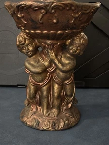 Jabonera vintage de cerámica bronceada con 2 querubines - Imagen 1 de 6