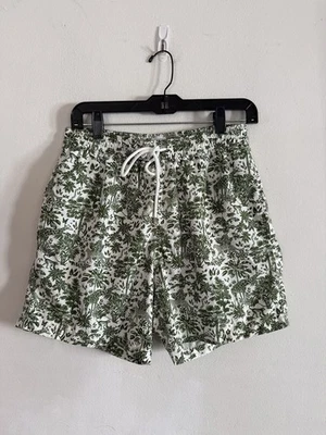 Saline Mens Green Tropical Safair Drawstring Swim Shorts Trunks, Size Large - Image 1 of 4