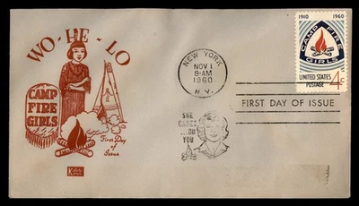 Mayfairstamps US FDC 1960 Camp Fire Girls Wo He Lo First Day Cover aau_77471 - Image 1 of 2