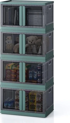 Contenedores de almacenamiento plegables de 8,4 galones con tapas y ruedas - Paquete de 2 apilables con puertas Foto 1 de 4