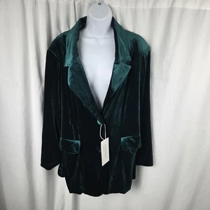 Bloomchic Blazer Womens 14-16 Green Stretch Velvet Single Button Lined Pockets - Picture 1 of 14