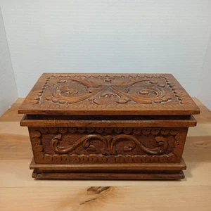 Antike Zauberschatulle handgeschnitzt Holz Schmuck Schmuckschatulle mit verstecktem Schlüsselloch  - Bild 1 von 22