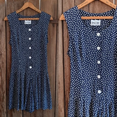 Byer Too! California Navy Blue Polka Dot Sleeveless Romper Skort Dress Womens *A - Image 1 of 4