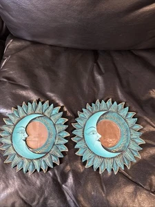 TWO  VINTAGE MOON MIRROR 8"  WOOD AND GLASS READY TO HANG - Picture 1 of 4