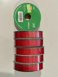 Christmas Holiday Red With Green Stitching 5/8” Ribbon (5 X 10 Yards Each) - Picture 1 of 1