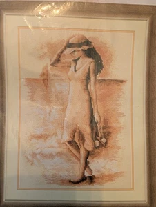 Verachtert gezähltes Kreuzstich-Set versiegelt nachdenklich Strand Frau 10,8 Zoll x 14,8 Zoll - Bild 1 von 3