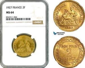 AK769, France, Third Republic, 2 Francs 1927, Paris Mint, NGC MS64, Rare! - Picture 1 of 1