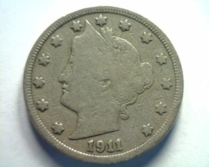 1911 LIBERTY NICKEL VERY GOOD+ VG+ NICE ORIGINAL COIN BOBS COINS FAST 99c SHIP - Picture 1 of 2