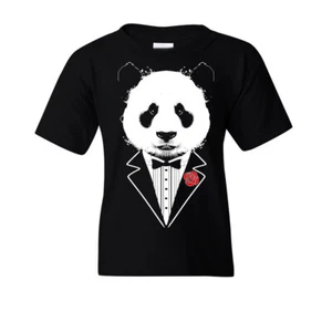 ┥ Traje de esmoquin oso panda niños jóvenes camiseta divertida fiesta graduación boda broma camiseta - Imagen 1 de 7