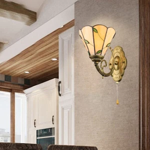 Baroque Style Brass Wall Sconce 1 Light Glass Shade Wall Lamp Bedroom Lighting - Picture 1 of 10