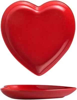2Pcs Colorful Heart Shaped Ceramic Dinner Plate Salad Plate Dessert Plate Steak - Image 1 of 4