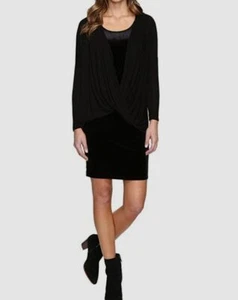 $224 Mod-o-doc Women's Black Double Layer Scoop-Neck Velvet Twist Dress Size M - Picture 1 of 3