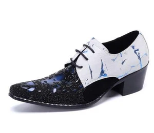 Men Fashion Pointy Toe Lace Up Textured Leather Shoes Casual Party Dress Shoes D - Picture 1 of 9
