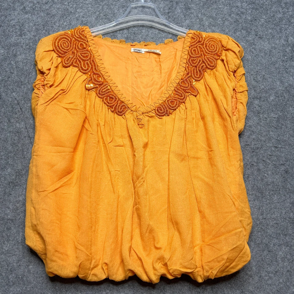 Camisa Leon Max Feminina Grande Laranja Lã Seda Lantejoulas Blusa Leve Elástica *FLAW - Imagem 1 de 4