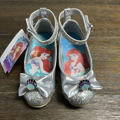 NEW Girls Disney Princess Ariel Ballet Shoes Silver Glitter Heels Size 6 NWT - Image 1 of 4
