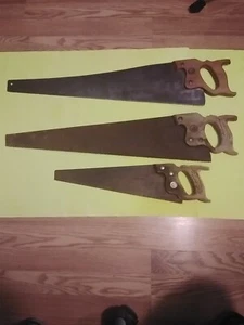 Warranted Superior Handsaw 3 Pcs Lot.Used Condition. carving on 2 handles. - Picture 1 of 9