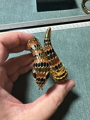 Brazalete Brazalete Bobina Serpiente Joan Rivers Raro Negro Marrón Esmalte Chapado en Oro Foto 1 de 4