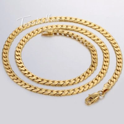 Collar de cadena plana relleno de oro amarillo de 18-24" de 5 mm para mujer hombre eslabón unisex Foto 1 de 4