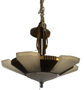 Art Deco Slipper Shade Chandelier. Frosted Glass Shades. 18" D x 17" H - Picture 1 of 5