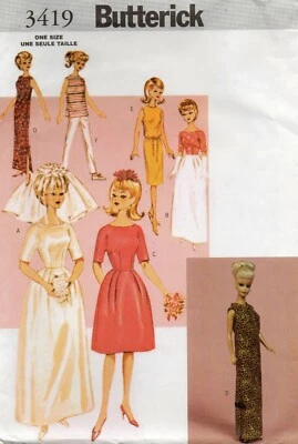 2002 Barbie 11-1/2" Fashion Doll Clothes Sewing Pattern Butterick 3419 New OOP - Image 1 of 3