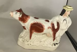 Staffordshire crema mucca con Mr. Milkmaid - Foto 1 di 5