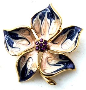 Purple and Pink Enamel Swirl Flower gold tone Brooch Pin - Picture 1 of 2