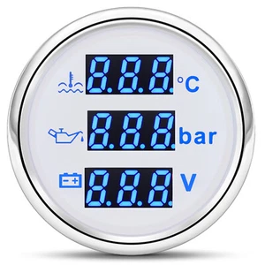 52MM White 3IN 1 Gauge Water Temp Oil Pressure Voltmeter Waterproof for Boat Car - Picture 1 of 9