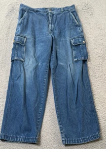 Vintage Cargo Jeans Mens 36x32 Baggy Y2K Skater Hiphop Blue Wide Leg Denim - Picture 1 of 11