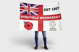SHEFFIELD WEDNESDAY 5FT X 3FT FLAG. FREE DELIVERY. BRAND NEW - Picture 1 of 2