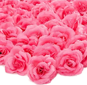 50 Pack Fake Silk Pink Rose Flower Heads for Wedding Decoration and DIY Crafts - Picture 1 of 12