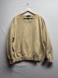 Vintage Distressed 90's Polo Ralph Lauren Tan Beige Crewneck Sweatshirt XXL - Picture 1 of 11