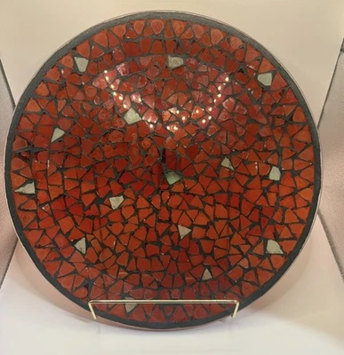 "Plato de vidrio artístico de mosaico de 12"" - centro de mesa decorativo rojo negro" Foto 1 de 4