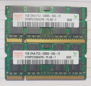 1 Pair HYNIX 1GB (2GB) 2RX16 PC2-5300S-555-12 SODIMM Laptop Memory RAM - Picture 1 of 1