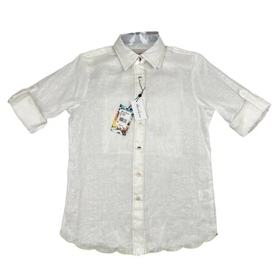 Camisa Robert Graham Mujer XS Blanco Lino Botones Martini Bordado Hadley Foto 1 de 4