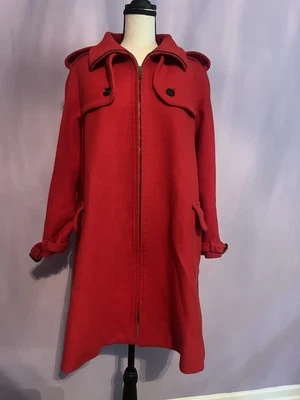 Gabardina Burberry London para mujer roja gruesa pesada de lana cremallera completa talla 14 Foto 1 de 4