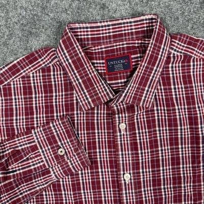 UNTUCKit Shirt XL Red Plaid Long Sleeve Wrinkle Free 100% Cotton Button Up Men's - Image 1 of 4