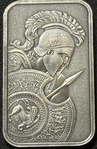 1 OZ .999 Plata Fina Intaglio Como Nueva ANTIGUA Molon Labe Guerrero Espartano ¡Barra de Arte! - Imagen 1 de 2
